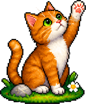 An orange cartoon cat with a raised paw.