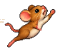 A cartoon mouse in an airborne pose.