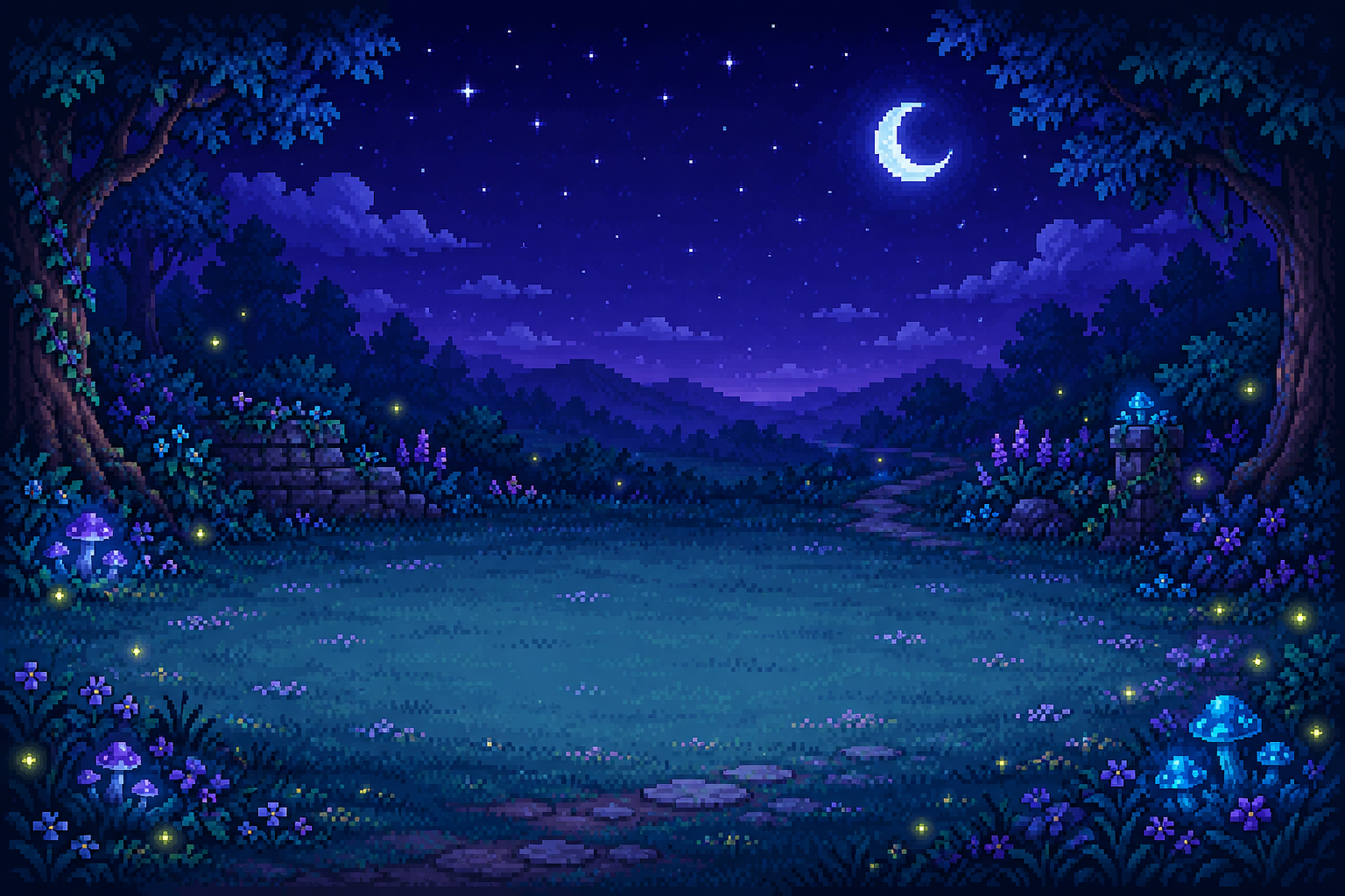 A nighttime garden game scene.