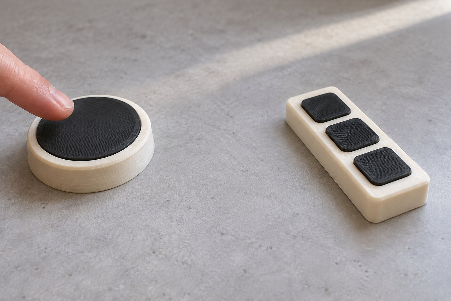 Concept examples of a printed conductive touch pad and a three-button touch-control strip.