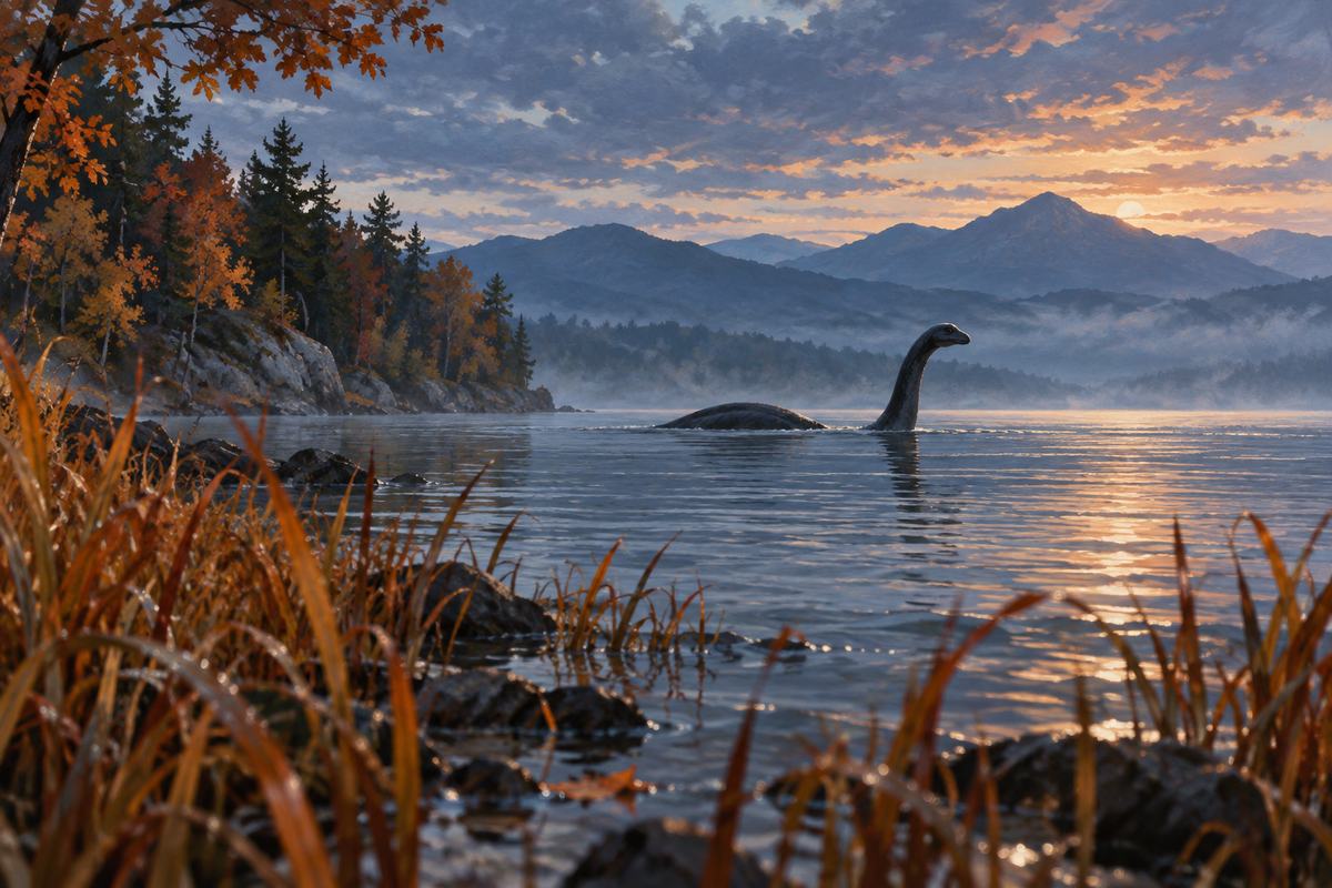 A raised head and low back on Lake Champlain, imagined beneath an autumn mountain horizon.