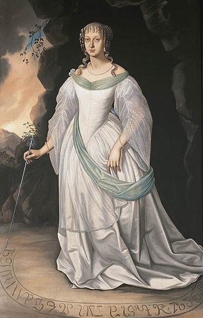 A seventeenth-century portrait of Perchta of Rosenberg, remembered in the White Lady tradition.