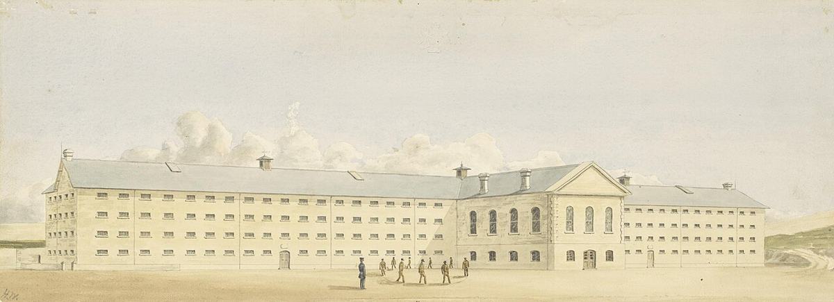 Henry Wray’s 1859 view of Fremantle Prison. An early image of the real building behind the later stories.