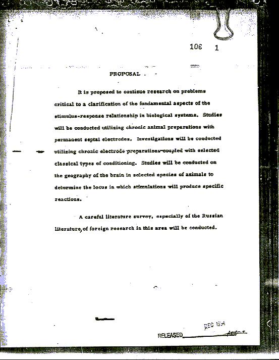 A declassified MKUltra document: a surviving paper record of the CIA program.
