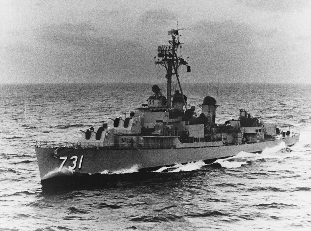 USS Maddox underway in the early 1960s. The destroyer was central to the Gulf of Tonkin reports.